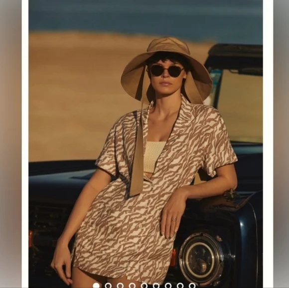 Anthropologie Amadi Zebra Stripe Safari Mini Shirt Dress Brown/White Med - Picture 6 of 16